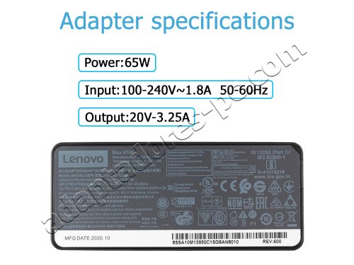 Adaptador Cargador Lenovo IdeaPad 720S-13IKB 65W + Cable