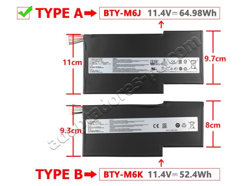 Original 5700mAh 64.98Wh Batería MSI BTY-U6J BTY-M6J