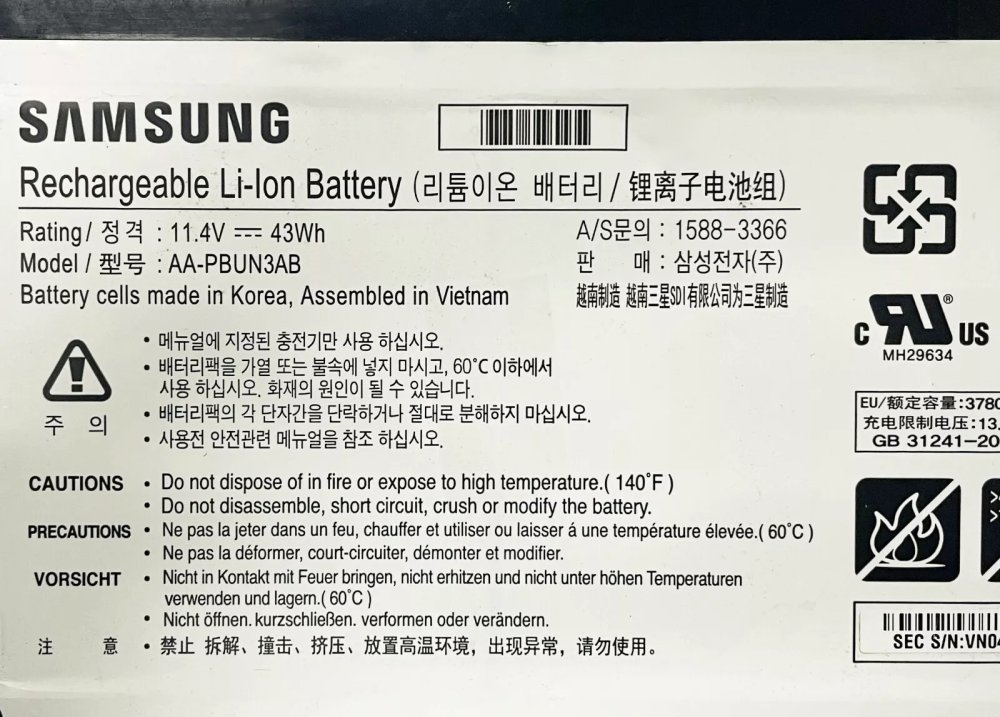 Original Batería Samsung AA-PBUN3AB 3780mAh 43Wh