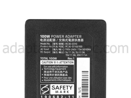 Original 100W USB-C Cargador Razer Blade Stealth 13 RZ09-03102E02-R3U1 AC Adaptador