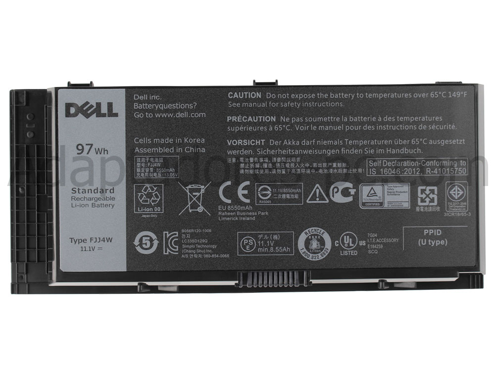 97Whr Dell F334W 451-BBGO H1MNH Original Batería