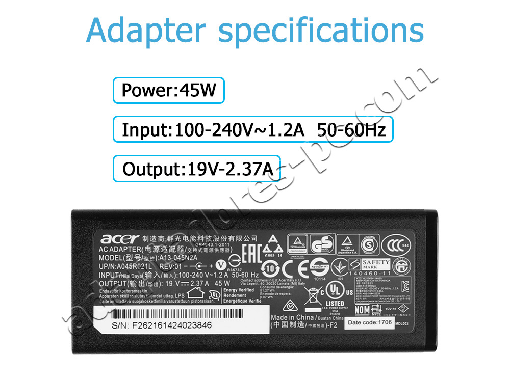 45W AC Adaptador Cargador Packard Bell EasyNote LG71BM-P75M