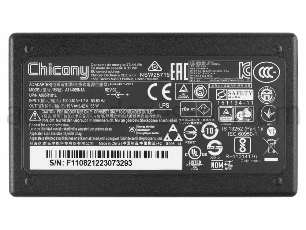 Original 65W AC Adaptador Cargador Acer Aspire S7-191-6400