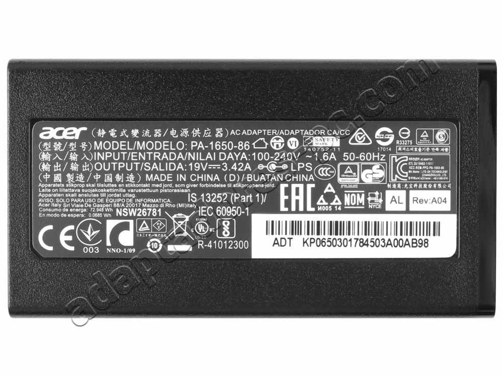 Original 65W Cargador Acer Aspire 5 A515-51G-751G AC Adaptador + Cable