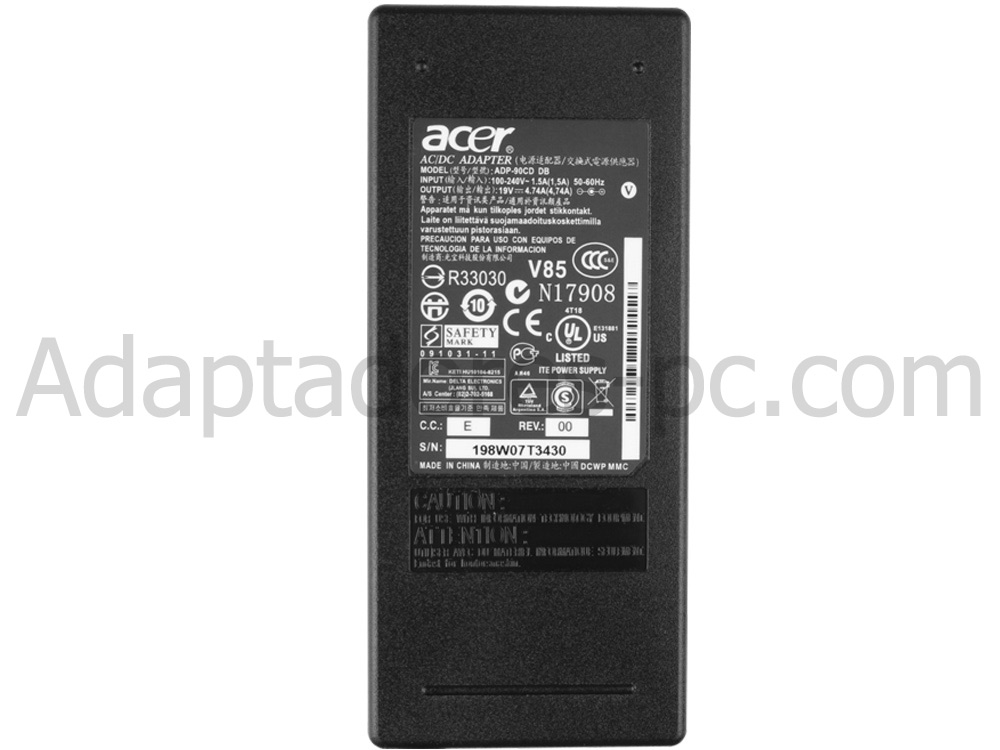Original 90W Acer Aspire 7750G-2414G75Mnkk AC Adaptador Cargador