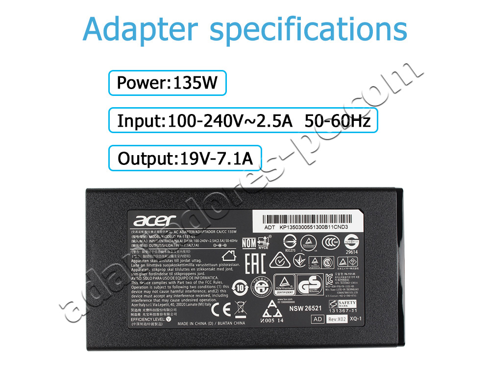 135W AC Adaptador Cargador Acer Aspire VN7-592G-71ZL + Cable