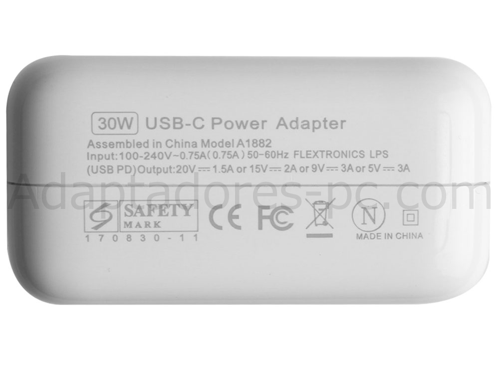 30W USB-C Apple MacBook Air 13 2019 MVFL2E/A Adaptador Cargador