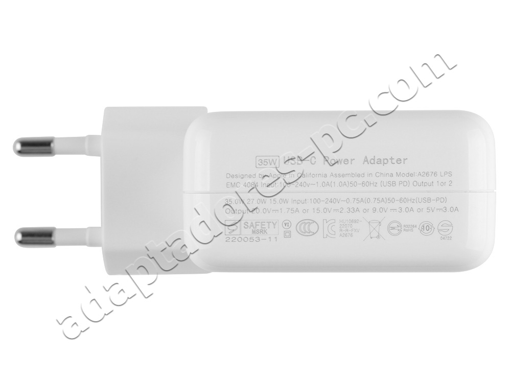 35W Dual USB-C Cargador Apple MNWP3ZM/A AC Adaptador