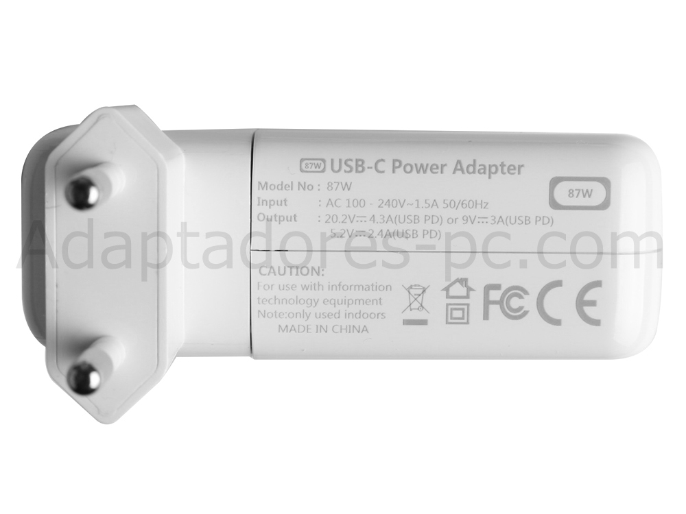 87W USB-C Adaptador Cargador para Apple MacBook Pro 15 MPTT2LL/A