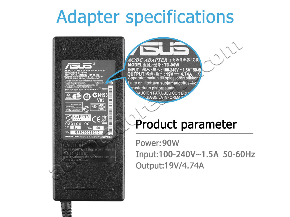 Adaptador Cargador Original Asus G2S-2A7R G2S-7R024C 90W + Cable