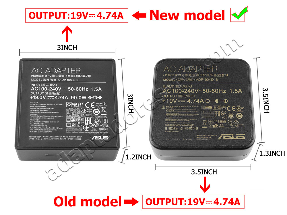 Original Asus 19V 4.74A 90W 4.0mm * 1.35mm AC Adaptador Cargador + Cable