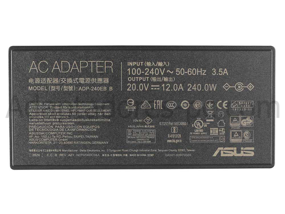 Original 240W Cargador Asus ZenBook Pro Duo 15 UX582LR-H701TS AC Adaptador