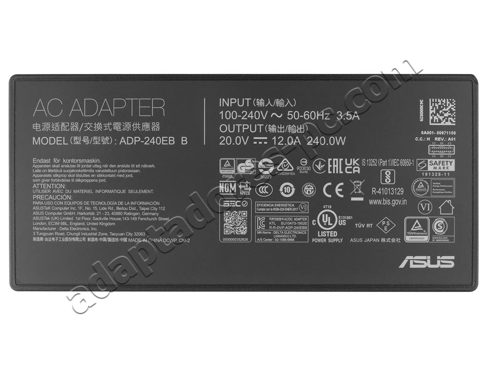 Original 240W Asus A20-200P1A Rectangle Conn Cargador AC Adaptador + Cable