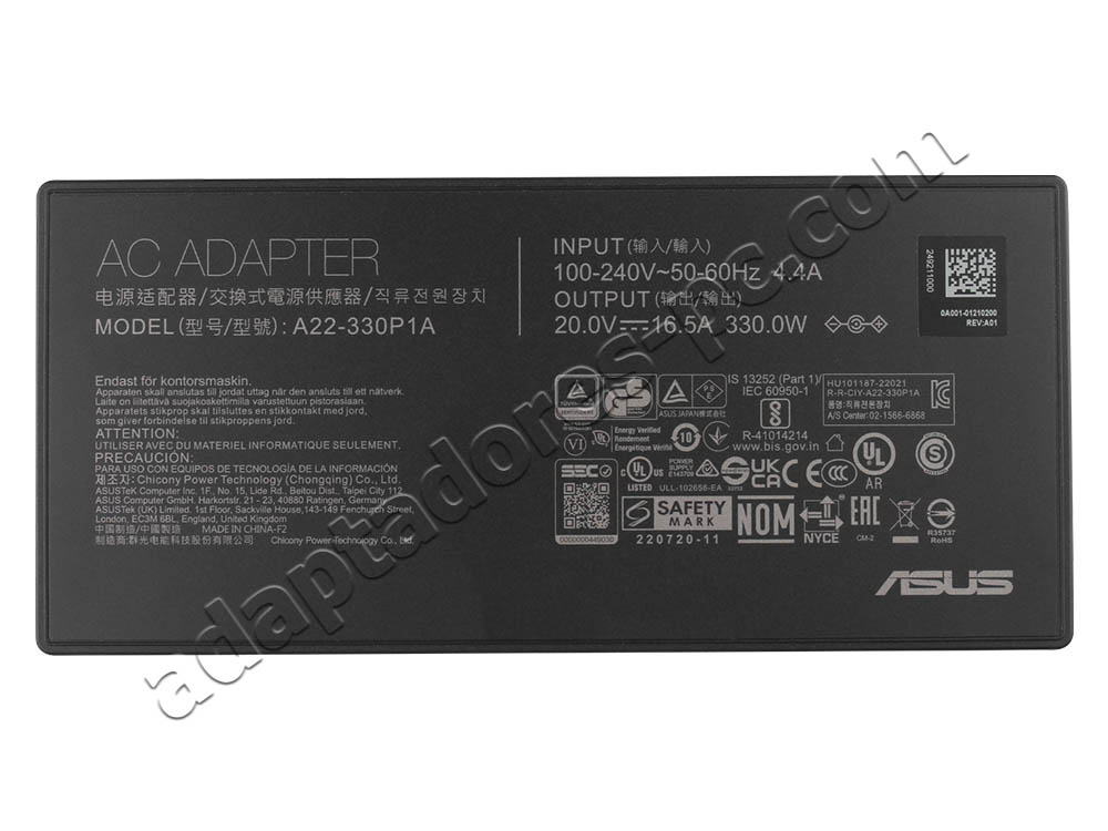 Original 330W Cargador Asus ROG Strix G18 i9-13980HX RTX 3050 AC Adaptador + Cable