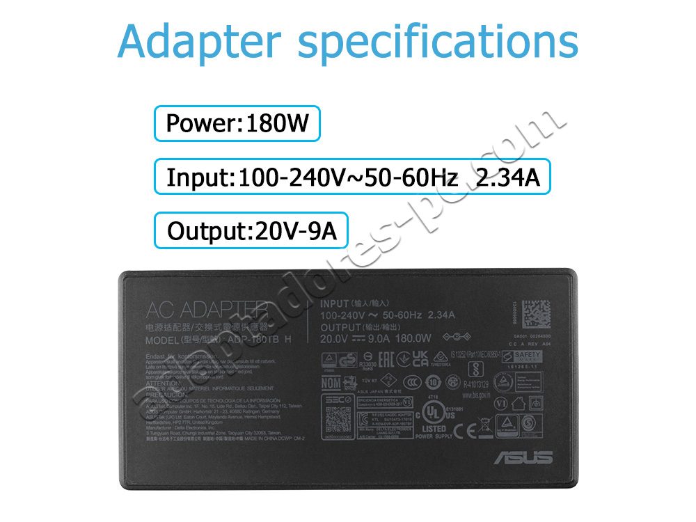 Original 180W Delgado Cargador Asus ROG Zephyrus S GX531GM-ES023T AC Adaptador + Cable