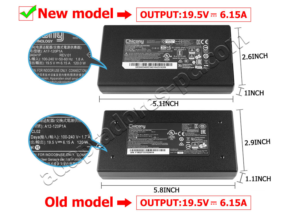 Original 120W Cargador MSI GF63 Thin 9SC-240IN AC Adaptador + Cable