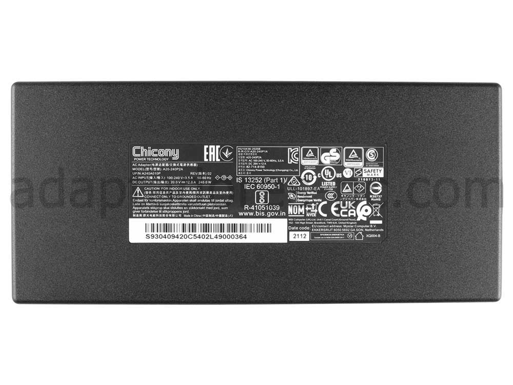 Original 240W Cargador MSI Pulse 15 B13VFK-413US AC Adaptador + Cable
