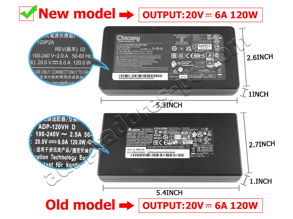 Original 120W Cargador MSI Thin GF63 12VE-087DE AC Adaptador + Cable