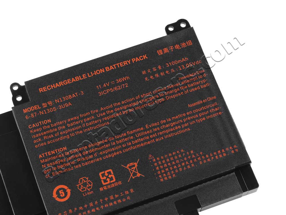Batería Clevo 3ICP5/62/72 N130BAT-3 3100mAh 36Wh