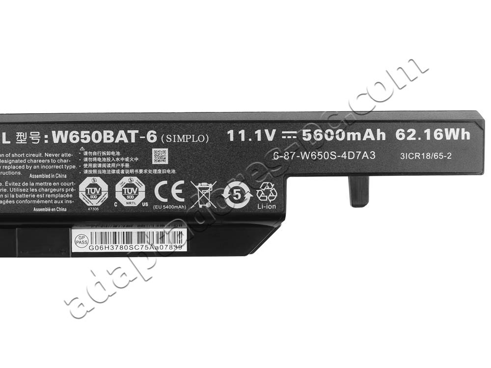 5600mAh 62.16Wh Batería Clevo 6-87-W650S-4D7A4