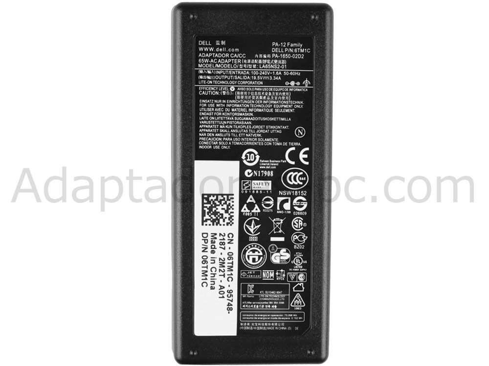 65W Dell 1X917 2H098 Original AC Adaptador Cargador