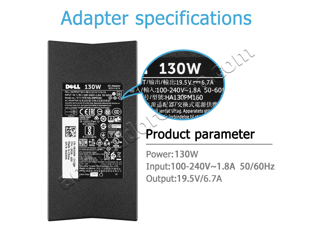 130W Dell PA-1131-02D Original AC Adaptador Cargador