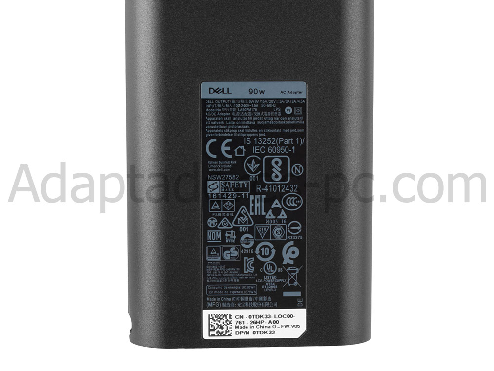 Original 90W USB-C Cargador Dell Inspiron 14 Plus 7420 AC Adaptador