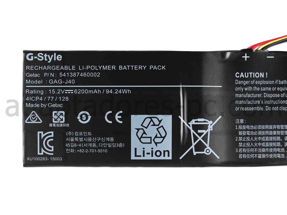 Original Batería Gigabyte Aero 15 Classic-YA-U96ASP 6200mAh 94.24Wh