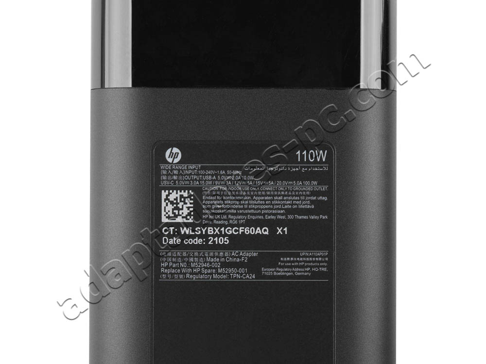 Original 110W USB-C/USB-A Cargador HP EliteBook 860 G10 6T2B3EA AC Adaptador + Cable