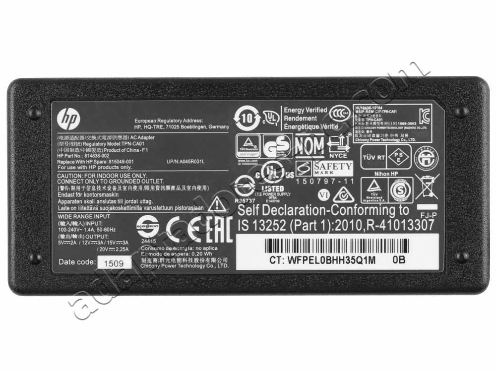 45W USB-C HP Spectre 13-v001la V7R93LA AC Adaptador Cargador