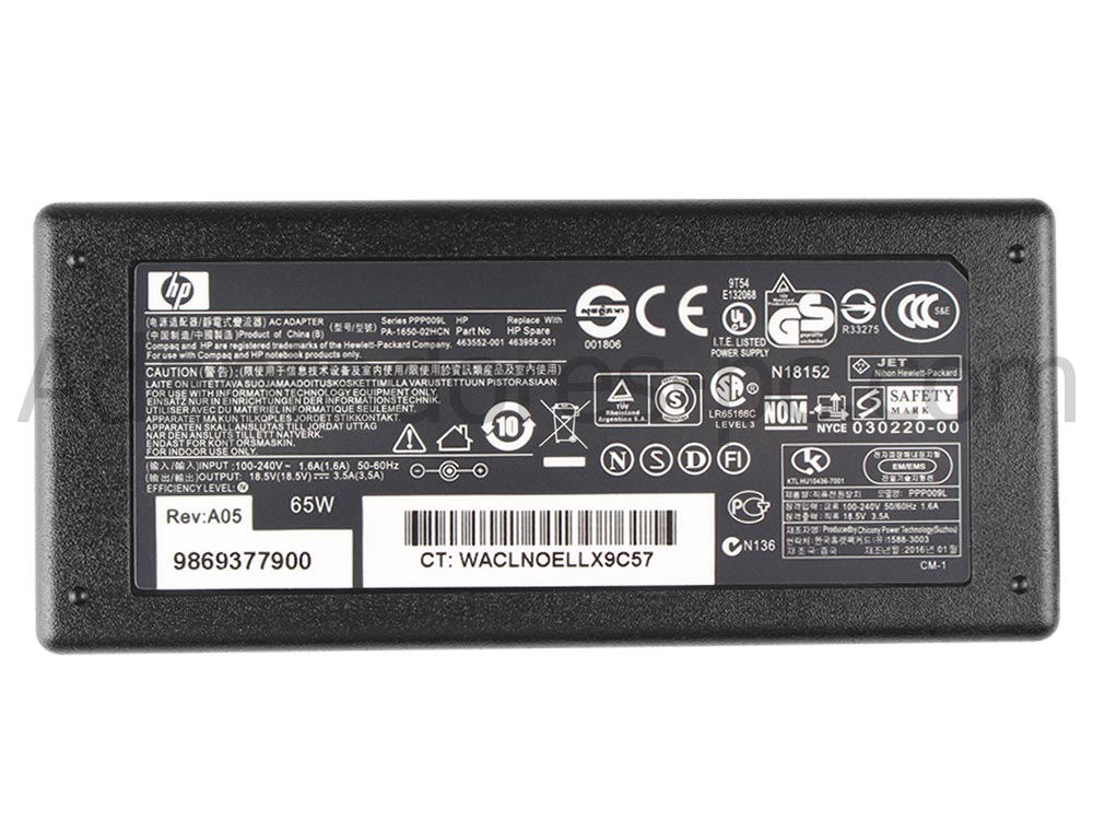 Original 65W HP Pavilion dv2-1010la NU834LA AC Adaptador Cargador