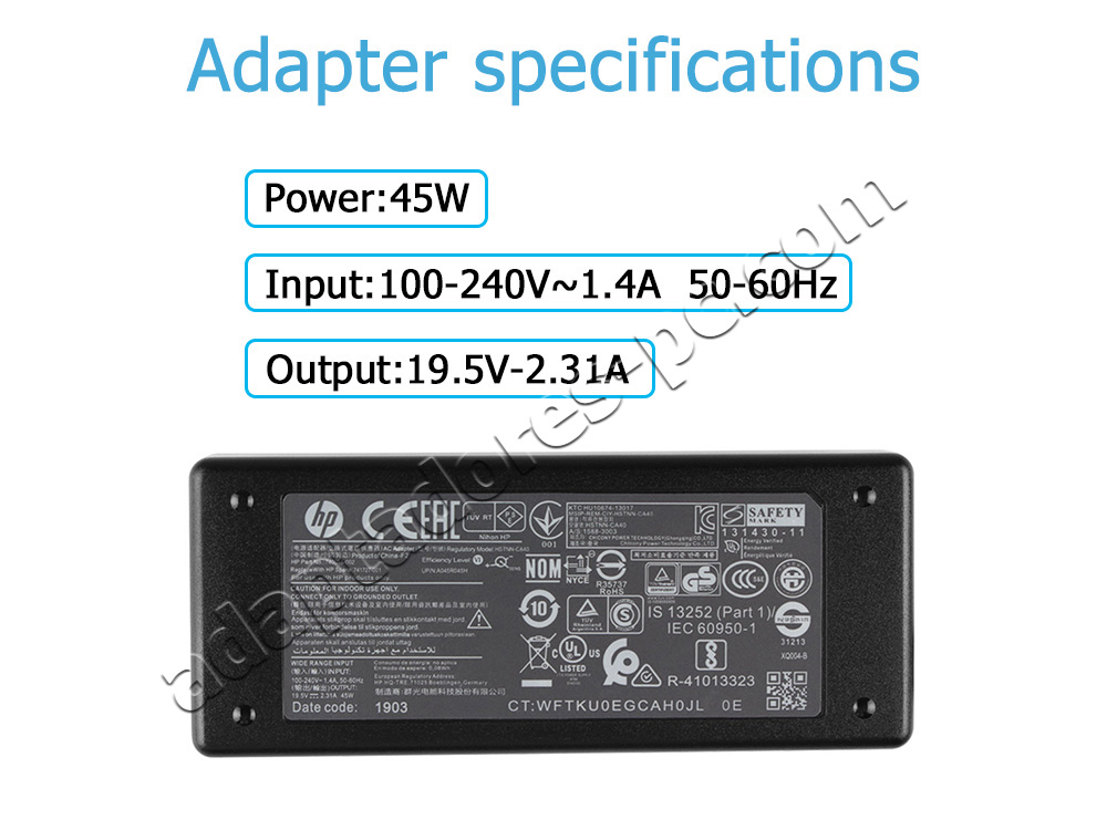 Original 45W HP 17-bs006ns 2FQ04EA AC Adaptador Cargador + Cable