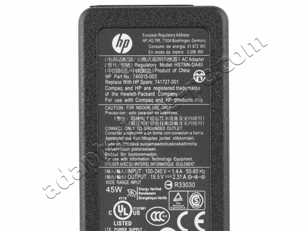 45W AC Adaptador Cargador HP EliteBook Revolve 810 G2