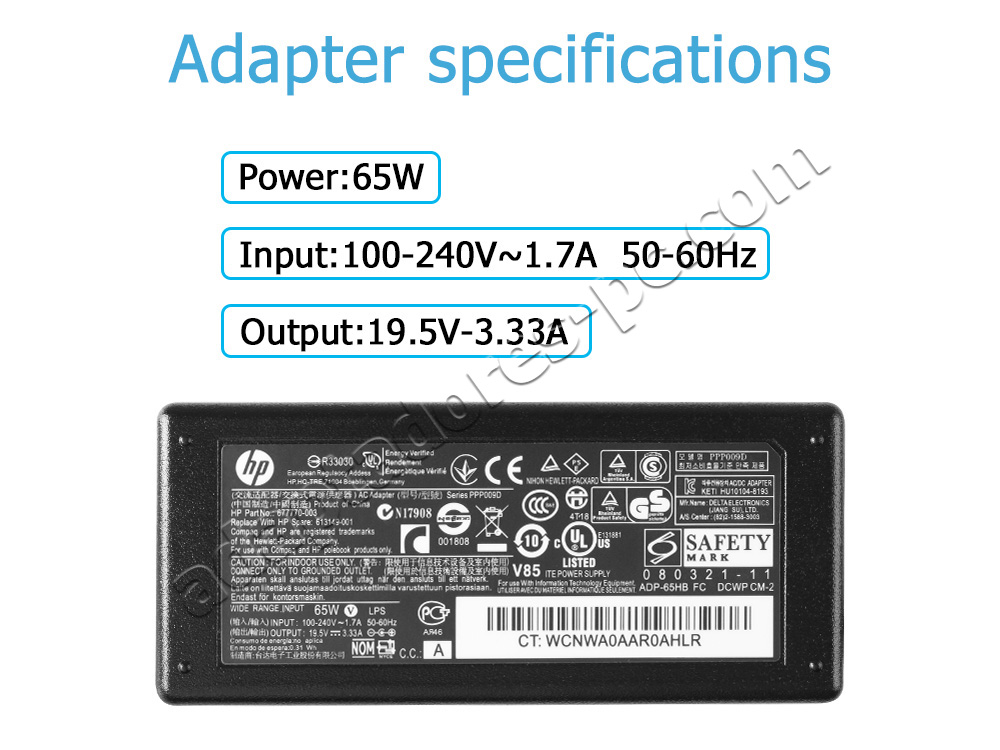 Cargador Original HP EliteBook 840 G2 Notebook PC 65W + Cable