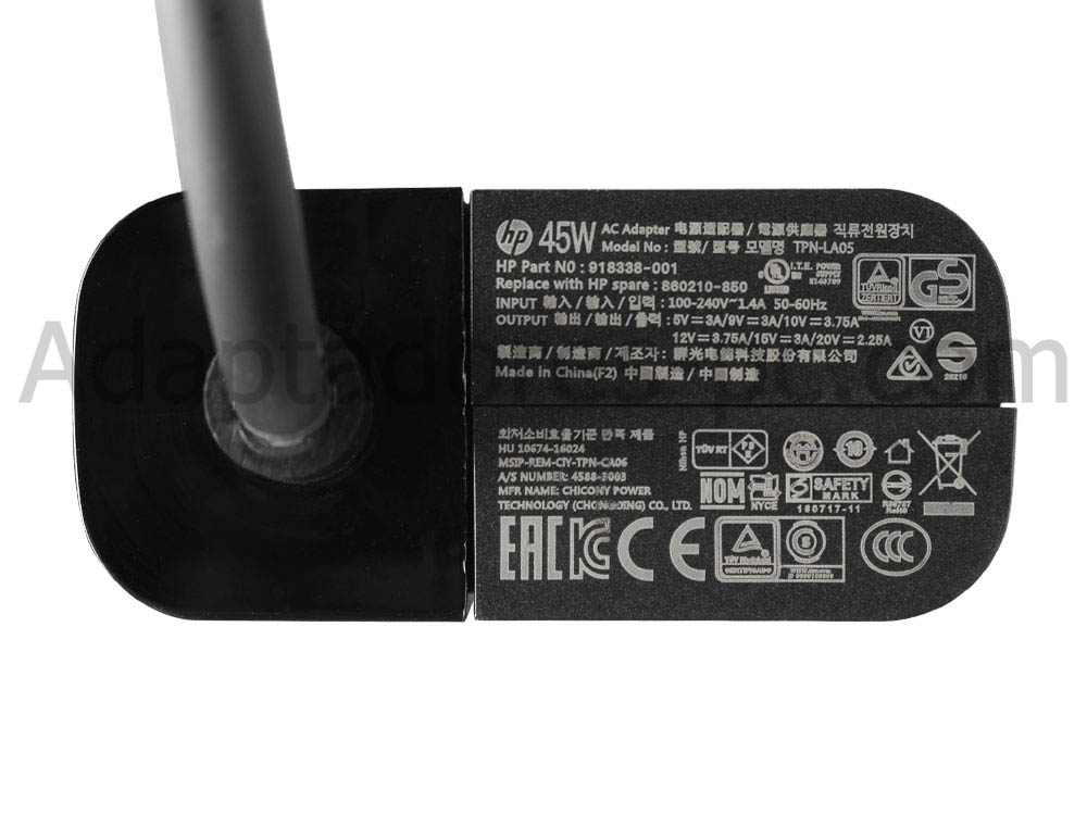 Original 45W USB-C Cargador HP Chromebook 14b-nb0052nf 14b-nb0030ng 14b-nb0335ng AC Adaptador