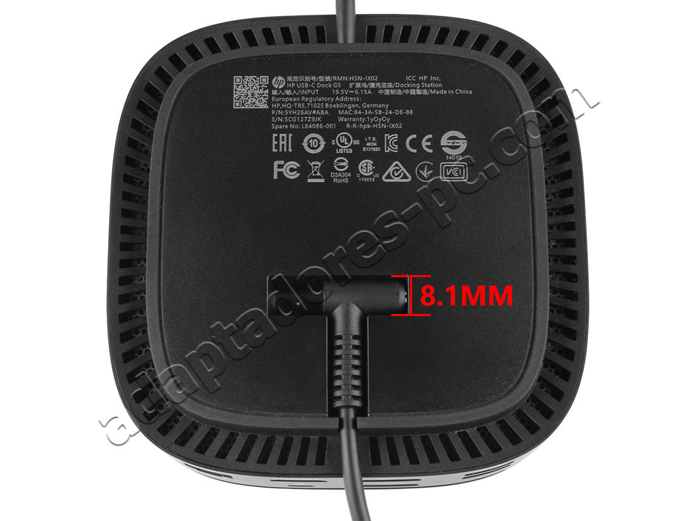 Original 120W Cargador HP USB-C G5 Dock L64087-001 L64086-001 AC Adaptador
