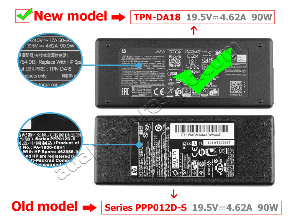 Original 90W Cargador HP TPN-DA18 AC Adaptador + Cable
