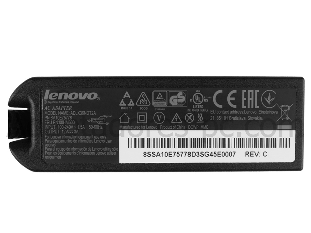 36W AC Adaptador Cargador Lenovo ADLX36NCT2C ThinkPad 10 Tablet