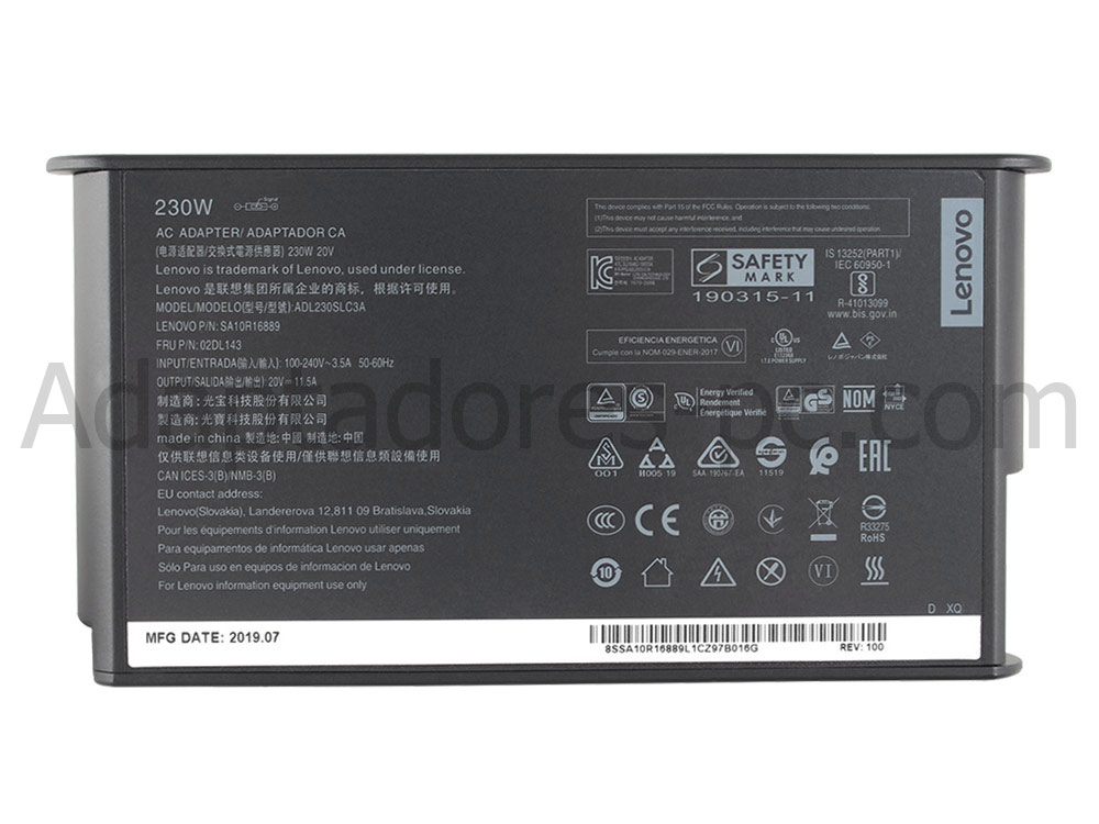 Original 230W Cargador Lenovo Legion 5 16IRX9 83DG00APSP AC Adaptador + Cable