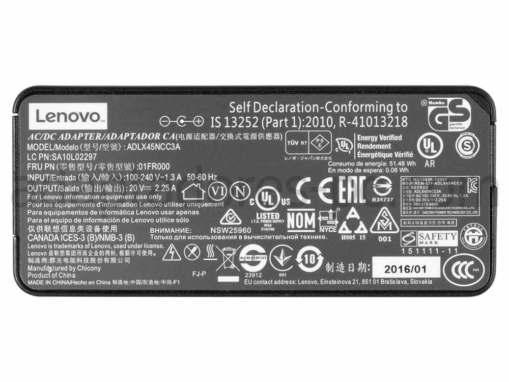 Original 45W Cargador Lenovo 300e 81FY AC Adaptador