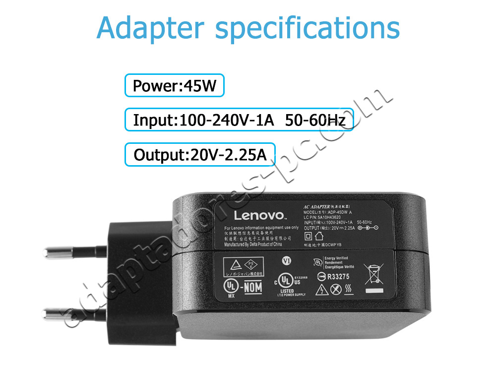 Original 45W Lenovo IdeaPad 320-15IKB 80XL Adaptador Cargador + Cable