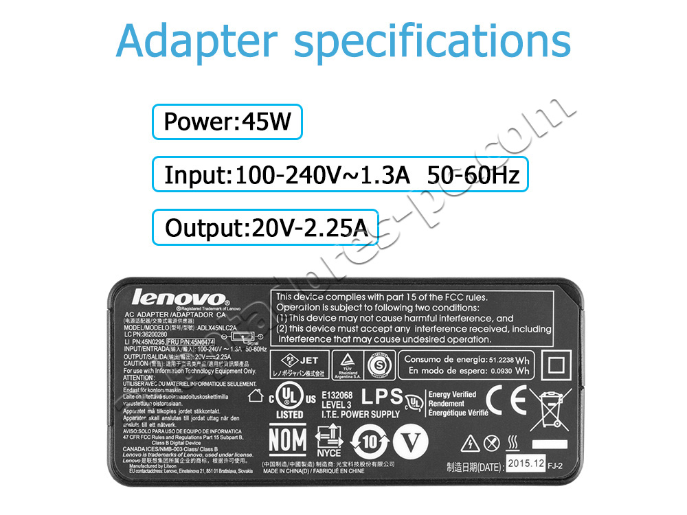 45W Lenovo ThinkPad Edge E550c 20E0 AC Adaptador Cargador