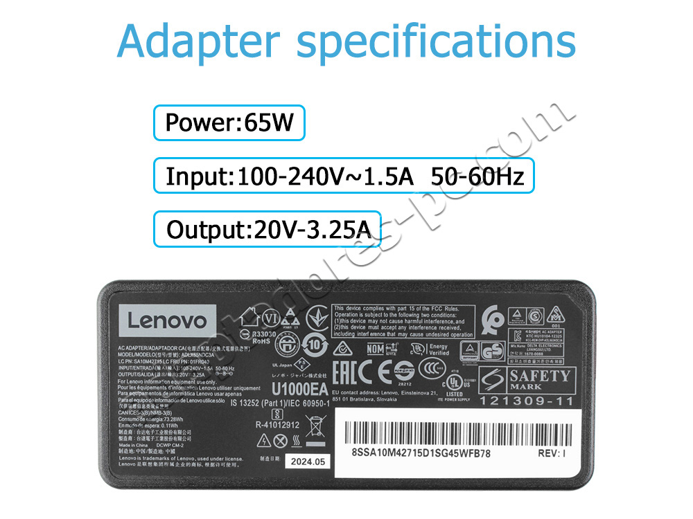 Original 65W Lenovo IdeaPad S530-13IWL 81J70042GE AC Adaptador Cargador