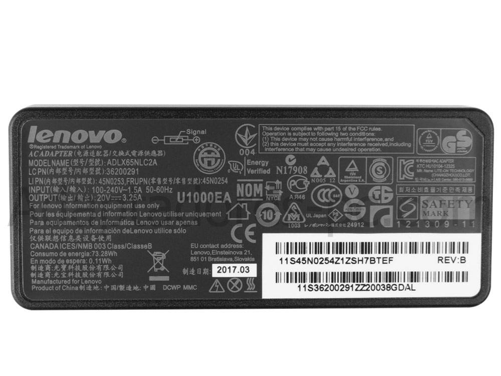 Original 65W AC Adaptador Cargador Lenovo 42T4423 42T5282 42T5283