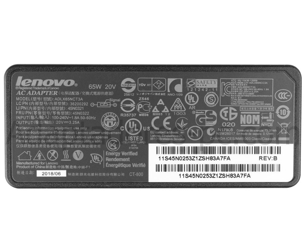 Original 65W AC Adaptador Cargador Lenovo B40-70 B50-30