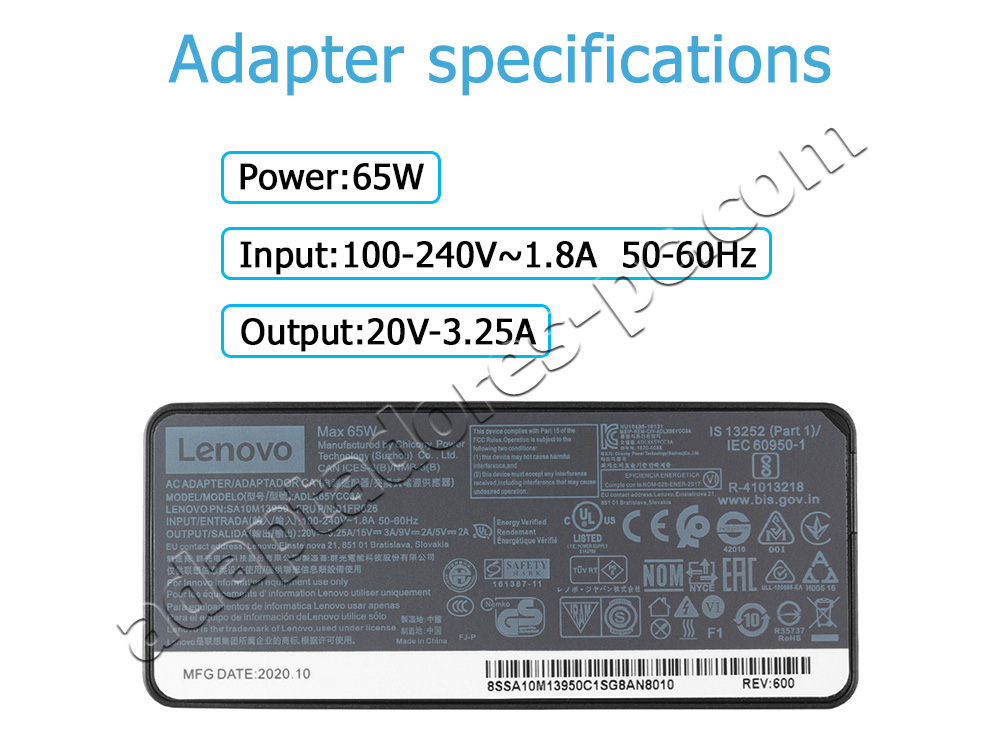 Adaptador Cargador Lenovo IdeaPad 720S-13IKB 65W + Cable