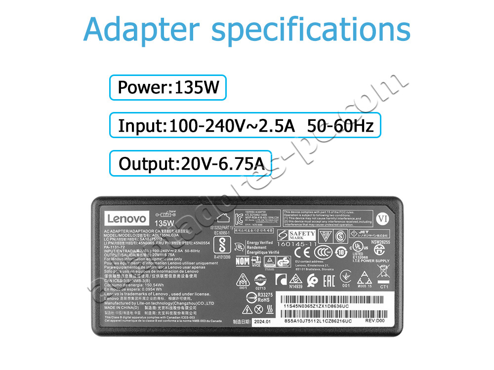 Original 135W Cargador Lenovo ThinkPad Universal Thunderbolt 4 Dock 40B00135AR AC Adaptador