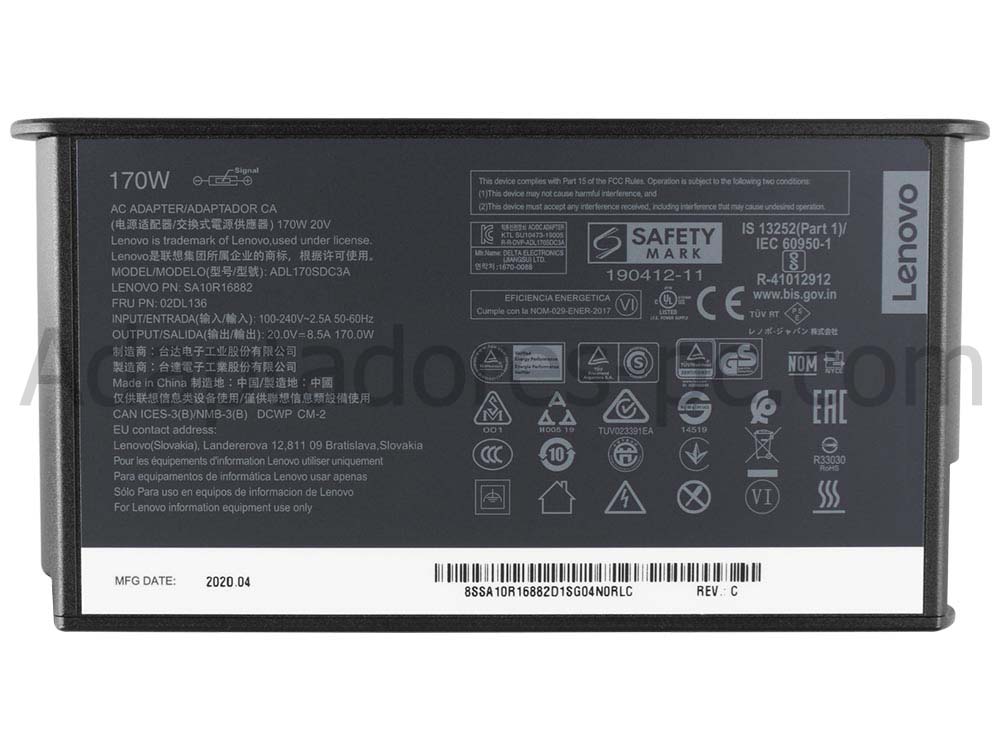 Original 170W Cargador Lenovo IdeaPad Gaming 3 15ARH7 82SB00A0SP AC Adaptador