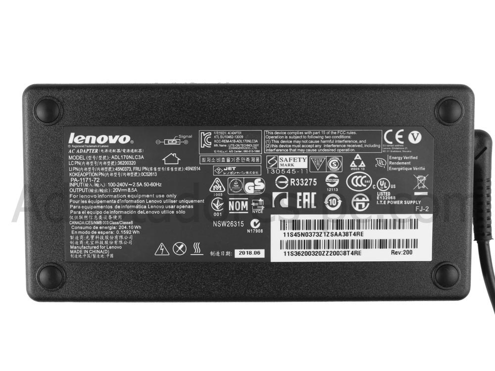 Original 170W Lenovo ThinkPad P51 20MM0000US AC Adaptador Cargador