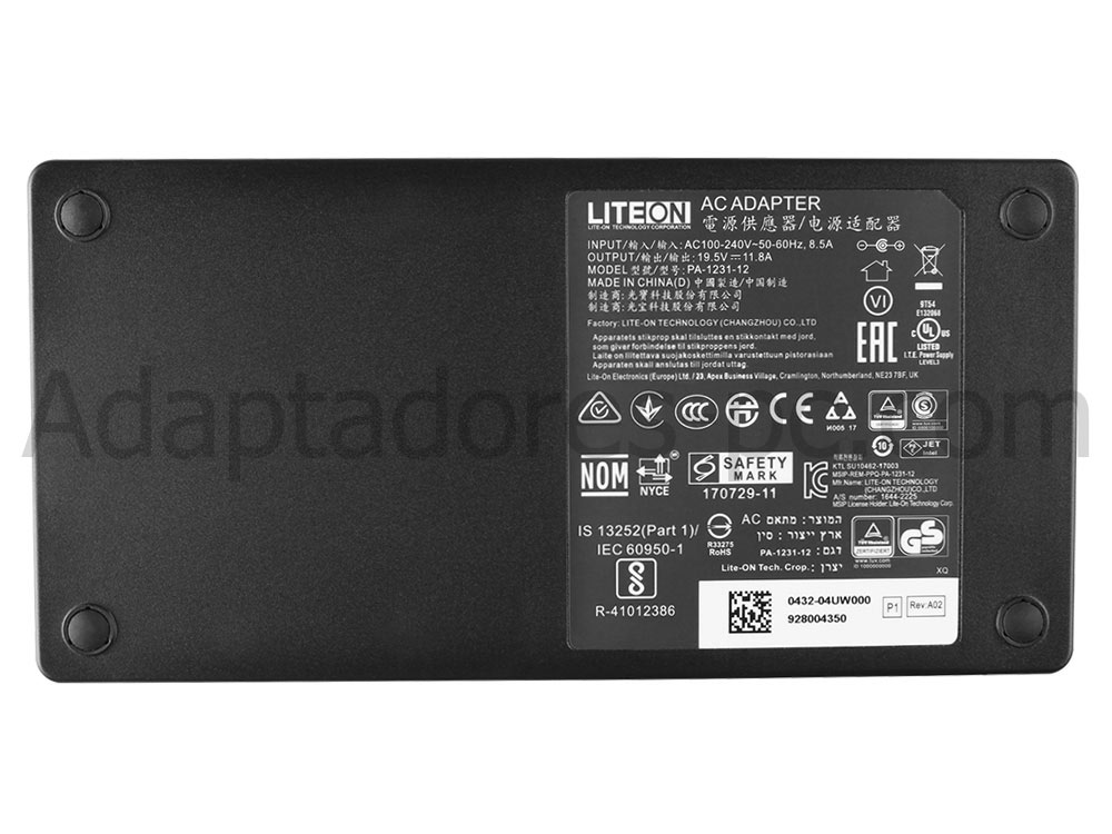 Original 230W Slim Acer Predator 15 G9-593-70DB AC Adaptador Cargador